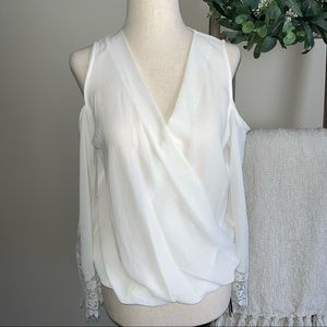 π By & By Cold Shoulder Bubble Crepe Blouse